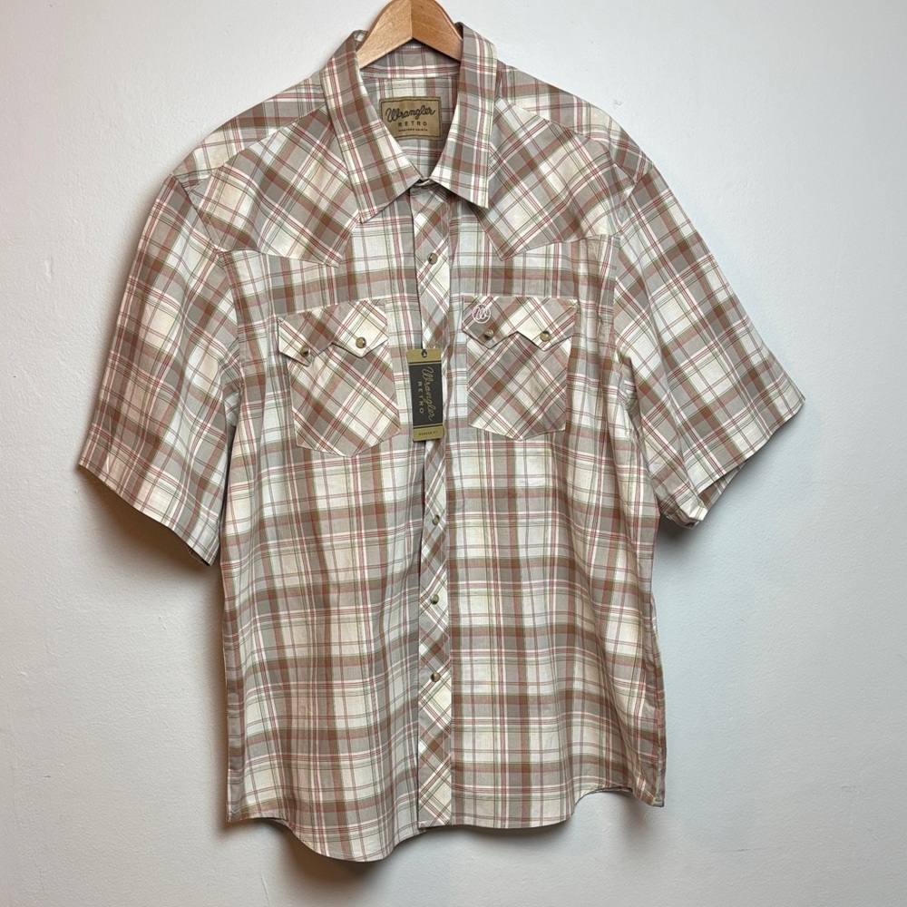 NWT Wrangler Retro Men's Short Sleeve Western‎ Snap Plaid Shirt XXL